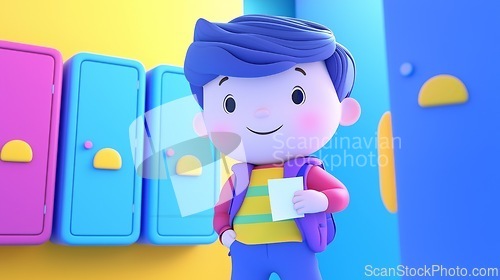 Image of A white child memorizing a short poem for language arts Linear minimalistic illustration.