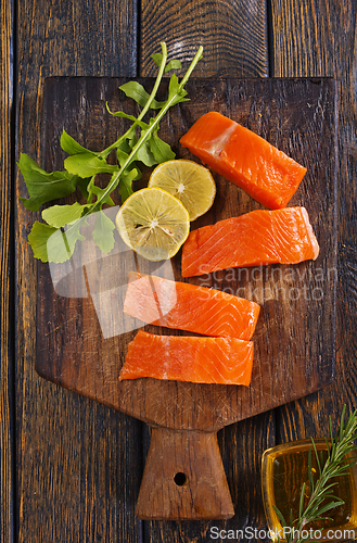 Image of raw salmon with fresh lemon and salt