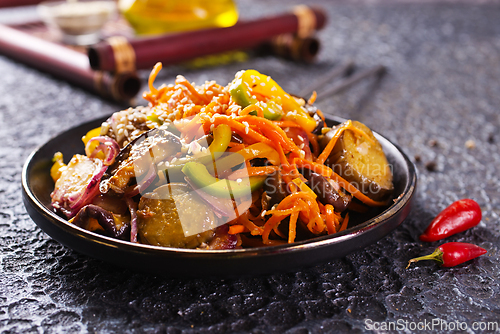 Image of Summer Vegetable spicy stew of zucchini, potatoes, peppers, onions, tomatoes and eggplant