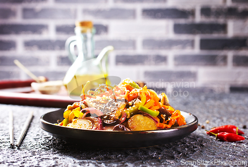 Image of Summer Vegetable spicy stew of zucchini, potatoes, peppers, onions, tomatoes and eggplant