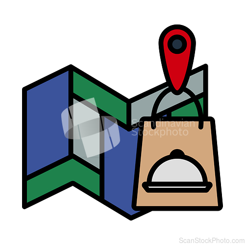 Image of Map With Delivery Food Bag Icon