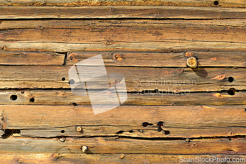 Image of Wooden wall displaying aged texture and natural imperfections in