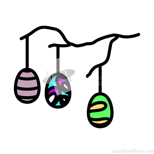 Image of Easter Eggs Hanged On Tree Branch Icon
