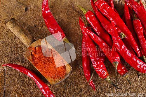 Image of Red hot chilli pepper. Fresh thick and big red chilly
