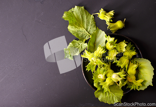 Image of hazelnuts on black table