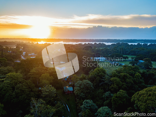 Image of Aerial view of sunrise over Refugio de Vida Silvestre Cano Negro, Costa Rica