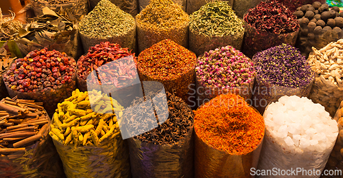Image of Colorful spices on the Arab souq spice market in medina.