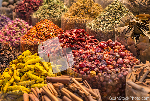 Image of Colorful spices on the Arab souq spice market in medina.