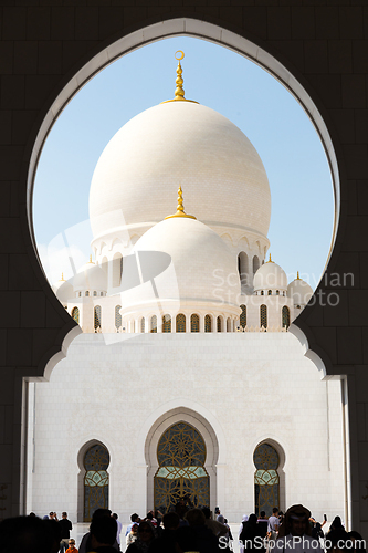 Image of Grand entrance to Sheikh Zayed Grand Mosque in Abu Dhabi, the capital city of United Arab Emirates