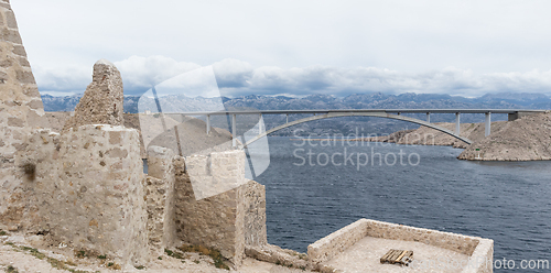 Image of Island of Pag old desert ruins and bridge panorama view, Dalmatia, Croatia