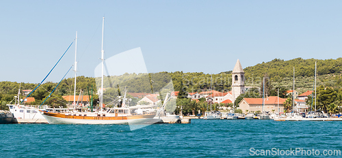 Image of Lopud island in Croatia near to Dubrovnik with beautiful church. Croatian coast. Dalmatian coast