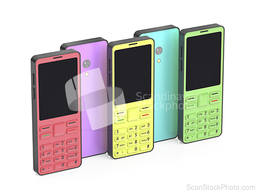 Image of Row of colorful mobile phones