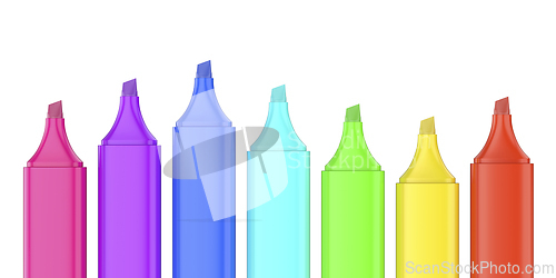 Image of Row of seven markers in different colors