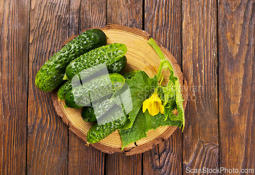 Image of fresh cucumbers on board