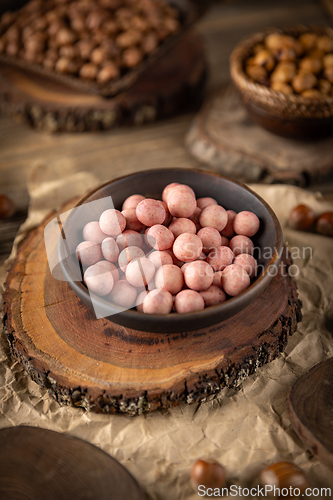 Image of Bowl of covered hazelnuts