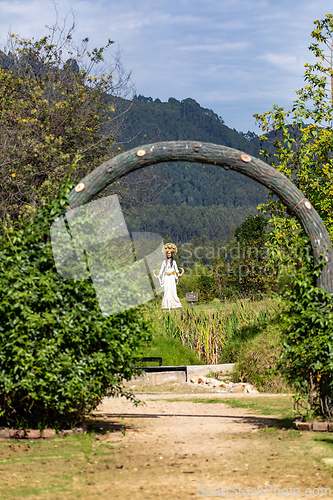 Image of Muisca tribal statue, Ecoparque Sabana, Cundinamarca department. Colombia