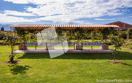 Image of Unique eco-friendly bench made from repurposed plastic bottles. Ecoparque Sabana Tocancipa, Cundinamarca Department, Colombia