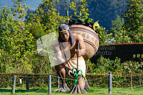 Image of Muisca tribal statue, Ecoparque Sabana, Cundinamarca department. Colombia