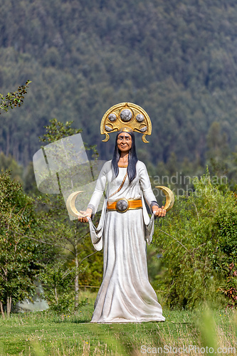 Image of Muisca tribal statue, Ecoparque Sabana, Cundinamarca department. Colombia