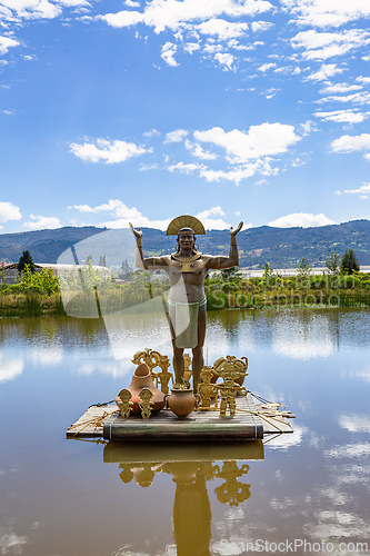 Image of Muisca tribal statue, Ecoparque Sabana, Cundinamarca department. Colombia