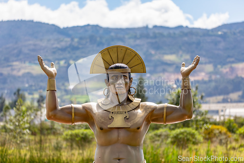 Image of Muisca tribal statue, Ecoparque Sabana, Cundinamarca department. Colombia