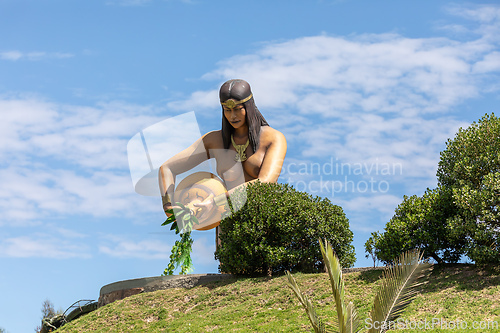 Image of Muisca tribal statue, Ecoparque Sabana, Cundinamarca department. Colombia