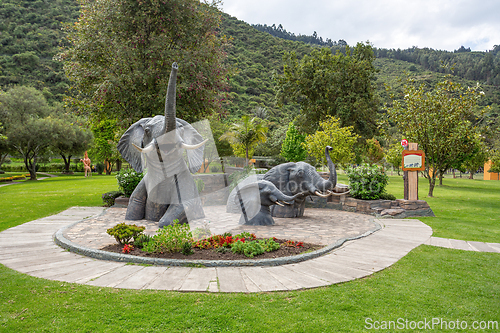 Image of Biopark Wakata Elephant statues, Jaime Duque Park, Metropolitan Area of Bogota, Colombia.