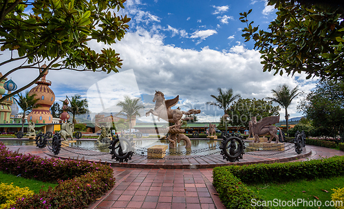 Image of Biopark Wakata, Mythological Fountain in Jaime Duque Park, Metropolitan Area of Bogota, Colombia.