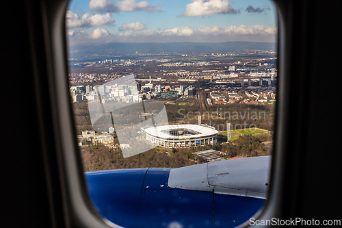 Image of Aerial view of Waldstadion, home stadium of the football club Eintracht Frankfurt, Germany.