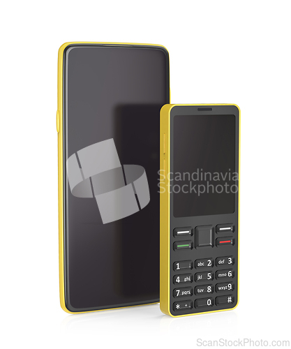 Image of Yellow smartphone and feature phone