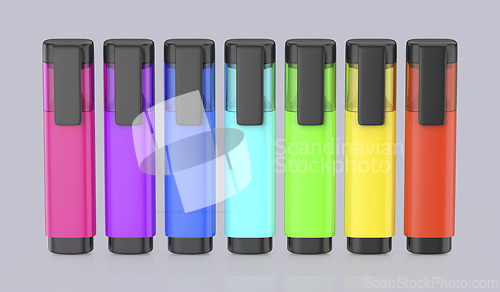 Image of Row of seven highlighters in different colors