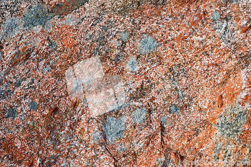 Image of Unique texture of weathered orange rock with grey spots found in