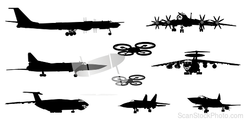 Image of Planes and drones vector silhouettes collection