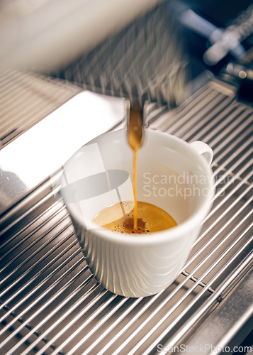 Image of Professional coffee machine pouring espresso coffee