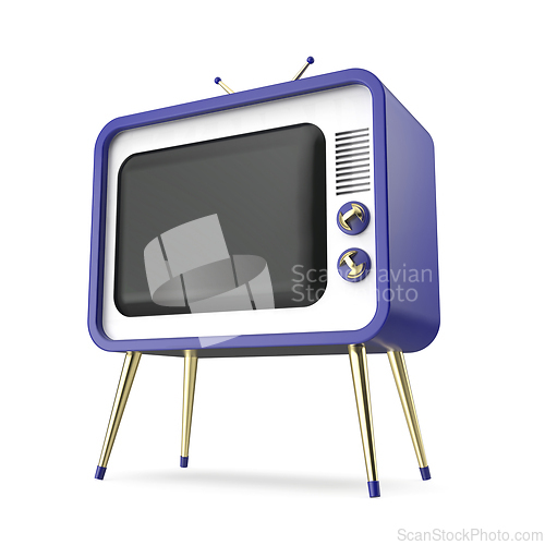 Image of Blue retro TV with golden legs