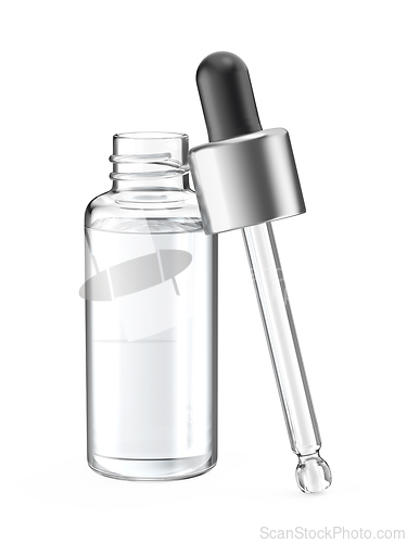 Image of Glass bottle with clear liquid and pipette