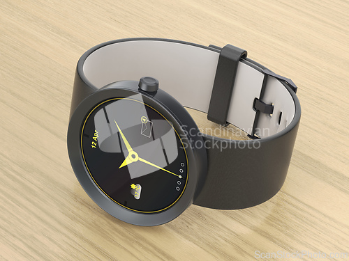 Image of Black smartwatch with leather strap