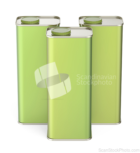 Image of Group of three green square tin cans