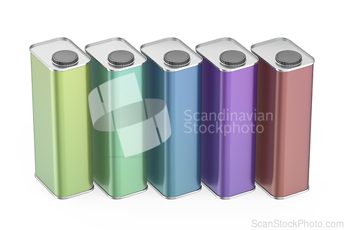 Image of Colorful square tin cans for motor oil and other liquids