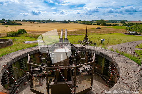Image of Historical artillery structure overlooking vast agricultural lan