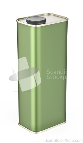 Image of Green blank square tin can for olive oil, motor oil or other liq