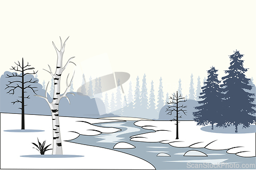 Image of Winter landscape small yard and wood daytime