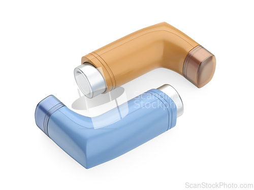 Image of Blue and orange portable asthma inhalers