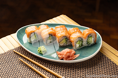 Image of Delicious philadelphia uramaki sushi rolls