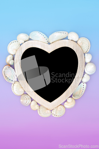 Image of Romantic Heart Shaped Frame with Mother of  Pearl Seashells