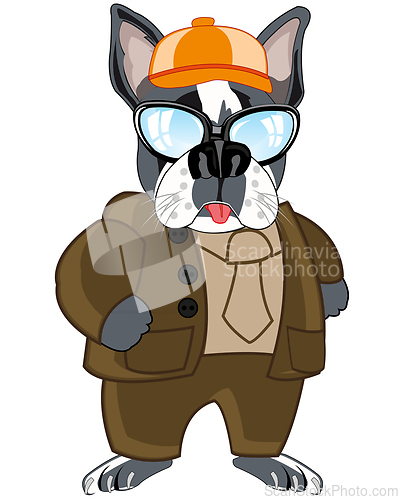 Image of Dog in suit with tie on white background is insulated