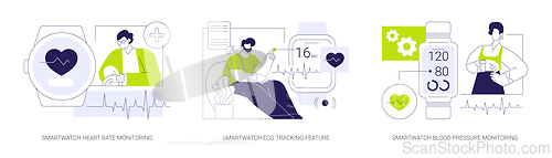 Image of Smartwatch healthcare features isolated cartoon vector illustrations se