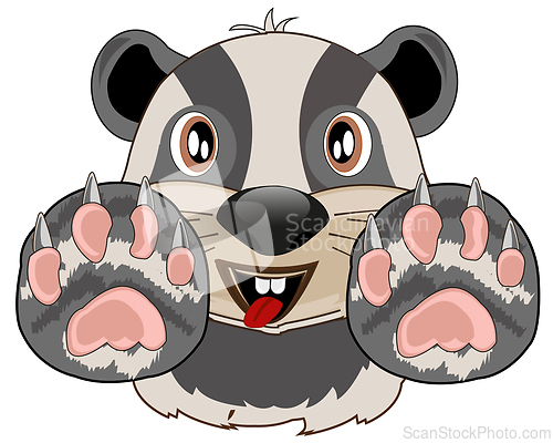 Image of Cartoon of the badger and his paws on white background is insulated