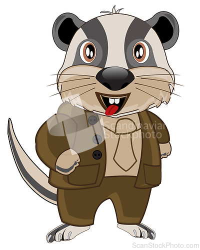 Image of Animal badger in suit on white background is insulated