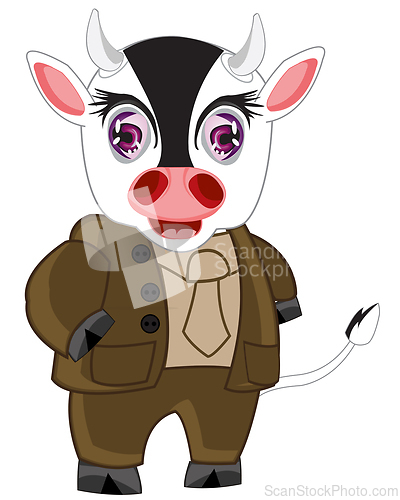 Image of Cartoon of the cow in suit on white background is insulated